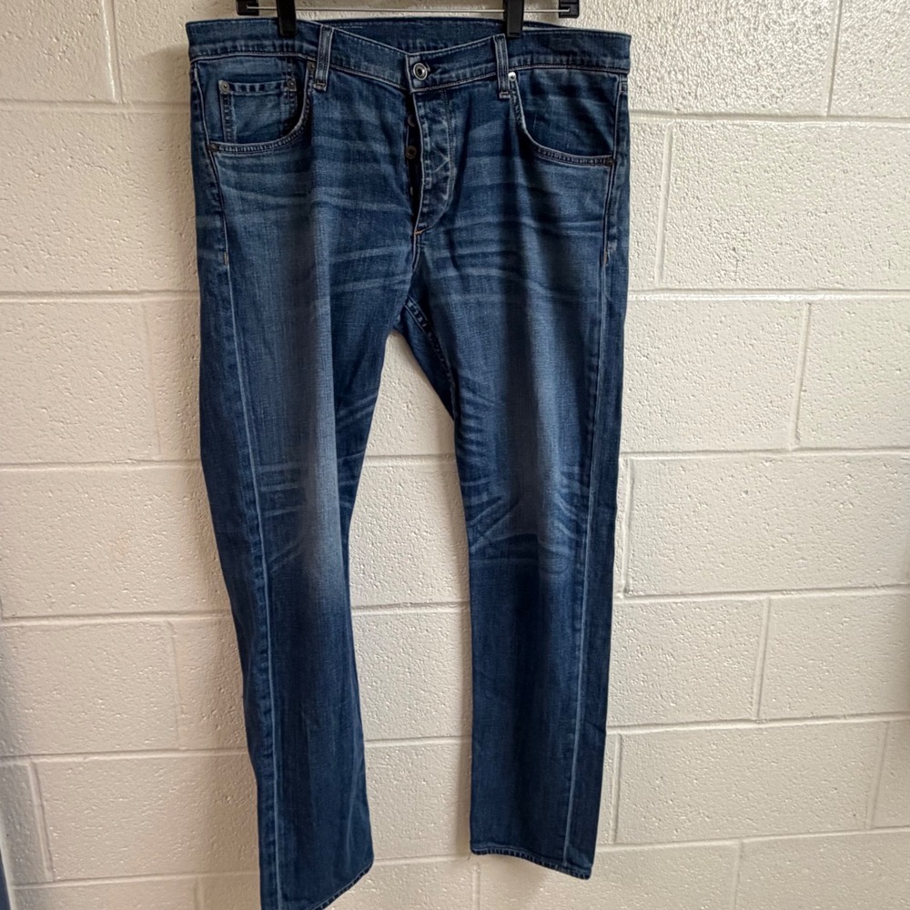 Rag & Bone Mens Fit 2 Slim Leg Whisker Button Fly Jeans 36 Distressed Blue Denim